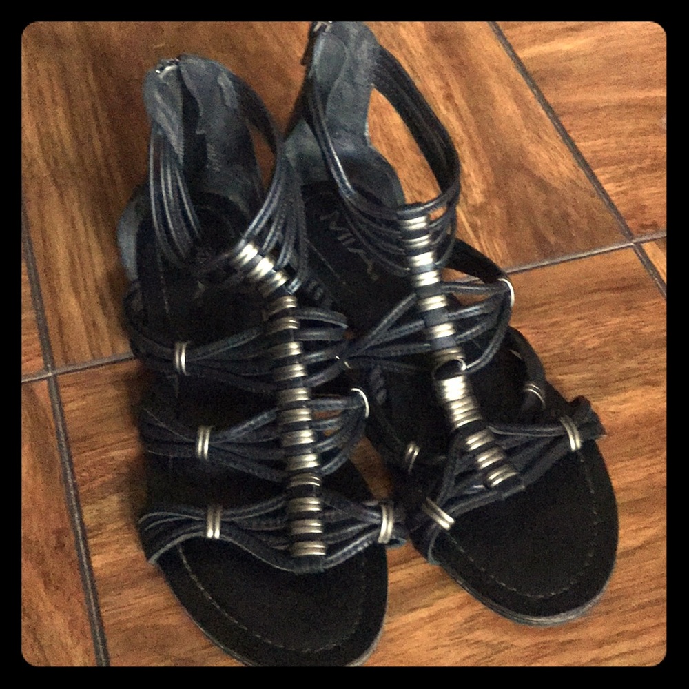 Black sandals with silver detail